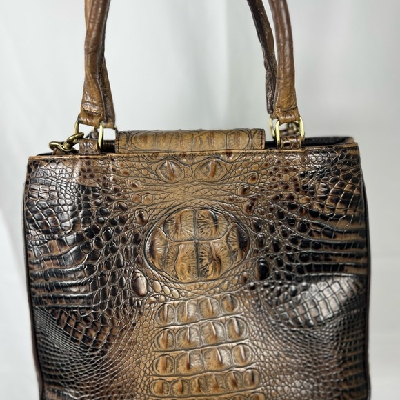 Luxurious Brahmin Brown Crocodile-Embossed Shoulder Bag long strap two handles - Picture 7 of 15